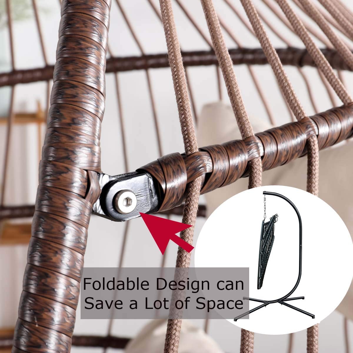 Swing Egg Chair Hanging Chair With Stand Grey Color 350 lbs Maximum Weight Foldable-Aldronix