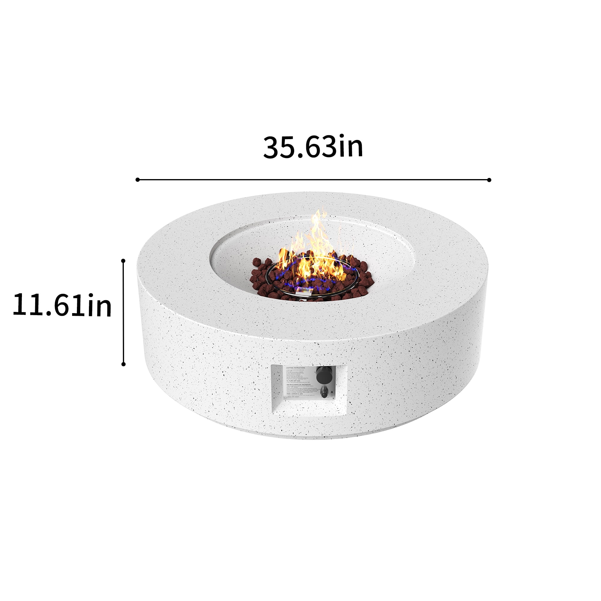 36" Propane Fire Pit 40,000 BTU Outdoor Round Fire Pits with Cover and Pulse Ignition, Outdoor Heating for Patio Garden Backyard,White-Aldronix