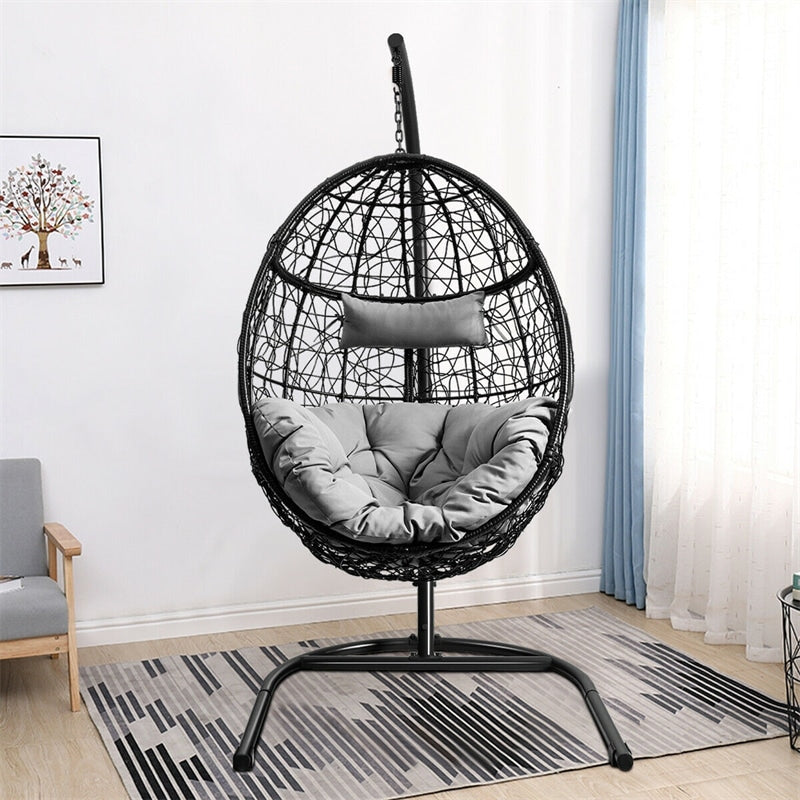 Outdoor Hanging Egg Chair Swing Hammock Chair Set with Stand & Cushion-Aldronix