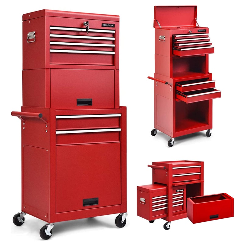 6-Drawer Rolling Tool Chest 3-in-1 Tool Storage Cabinet with Auto Locking System & Lockable Wheels-Aldronix