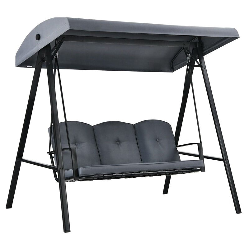 3-Seat Outdoor Porch Swing with Adjustable Tilt Canopy & Removable Cushions-Aldronix