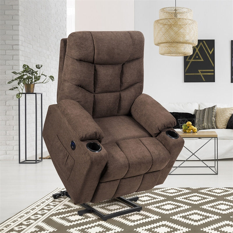 Power Lift Recliner Chair Fabric Electric Massage Reclining Sofa Elderly Lift Chair with 8 Point Massage Lumbar Heat USB Charge Port-Aldronix