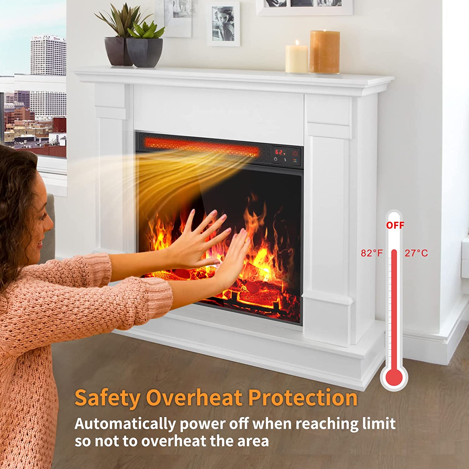 Electric Fireplace with LED Realistic Flame Effect 18-inch-Aldronix