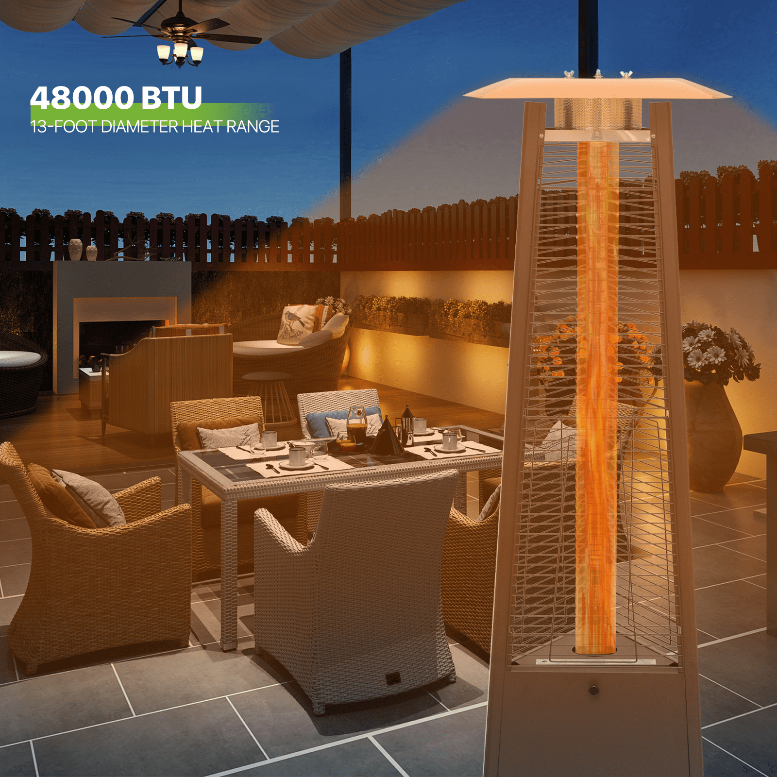 42,000 BTU Pyramid Patio Heater with Wheels, Outdoor Propane Gas Standing Flame Heater for Patio Backyard Garden, Black-Aldronix