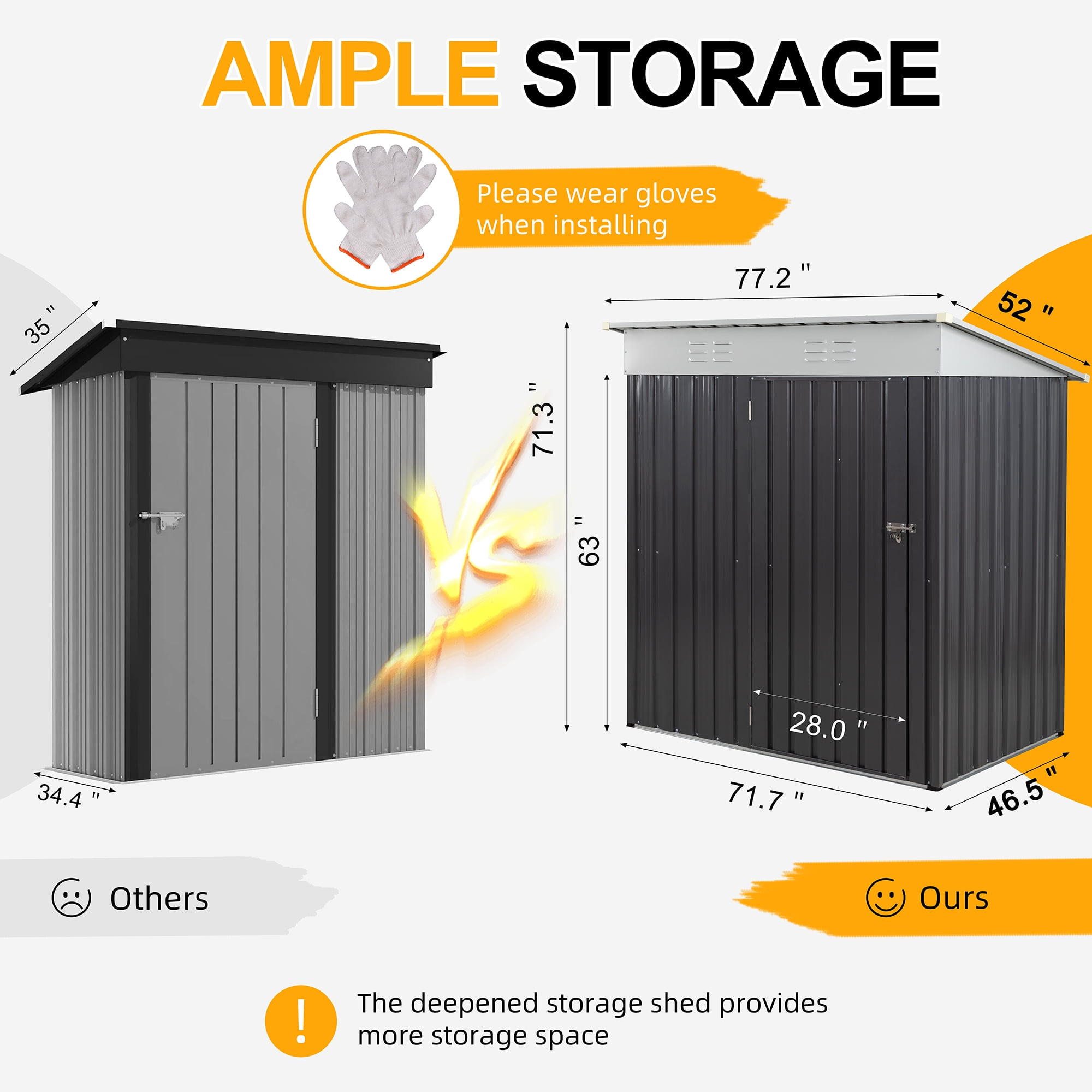 5X3 FT Outdoor Storage Shed,Waterproof Metal Garden Sheds with Lockable Double Door,Weather Resistant Steel Tool Storage House Shed Grey-Aldronix