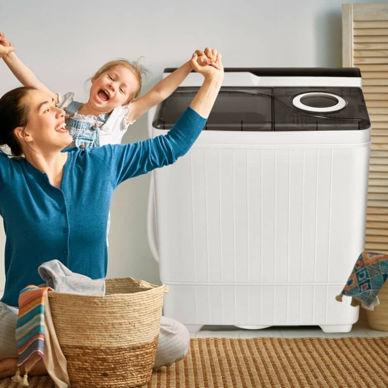 26lbs Portable Semi-automatic Washing Machine with Built-in Drain Pump Twin Tub Washer Dryer Combo-Aldronix