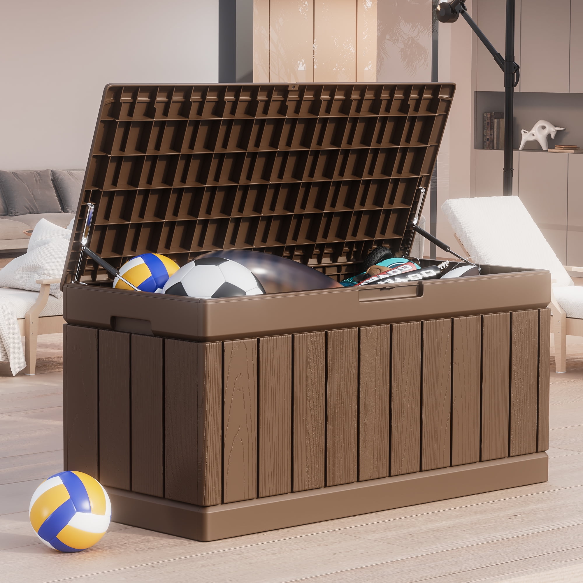 82 Gallon Outdoor Storage in Resin Deck Box 45.66in Width Lockable Deck Box, Black-Aldronix