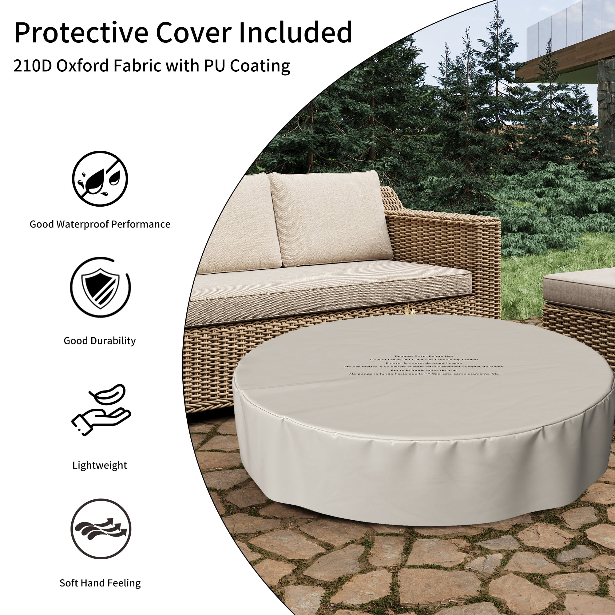 36" Propane Fire Pit 40,000 BTU Outdoor Round Fire Pits with Cover and Pulse Ignition, Outdoor Heating for Patio Garden Backyard,White-Aldronix