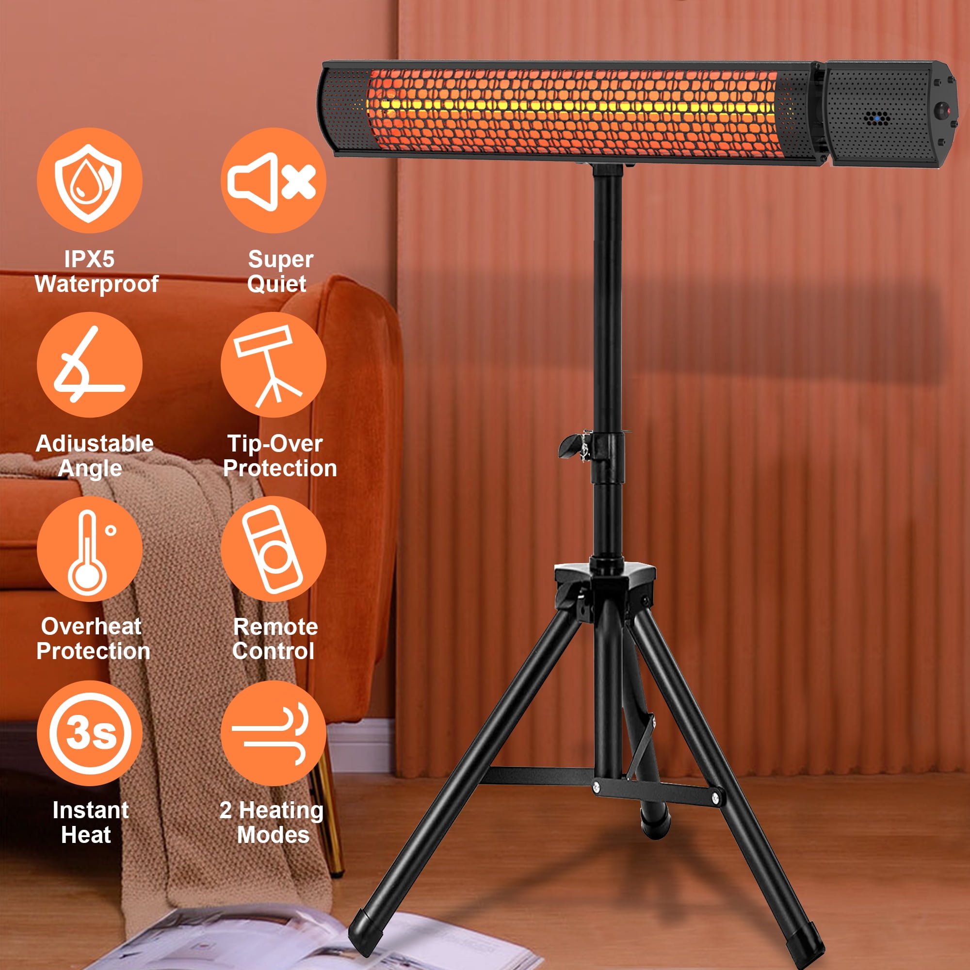Outdoor Heaters for Patio, Nertpow Infrared Electric Patio Heater for Indoor/Outdoor Use with Tripod&Remote Control, 1500W Space Heater IPX5, Wall-Mounted For Garage Backyard-Aldronix