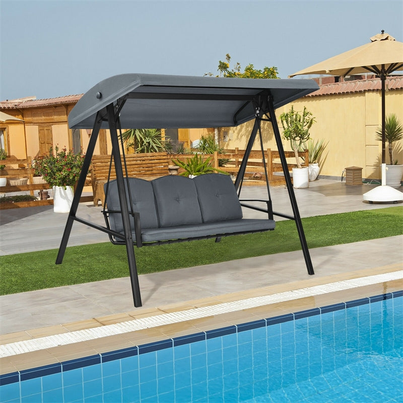 3-Seat Outdoor Porch Swing with Adjustable Tilt Canopy & Removable Cushions-Aldronix