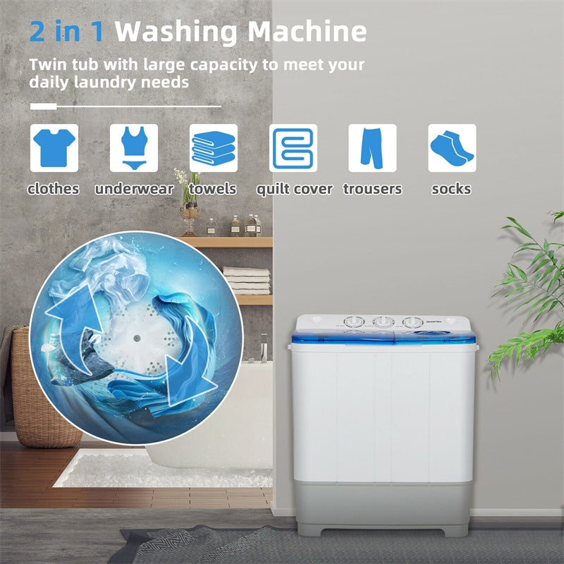 22 lbs Portable Mini Twin Tub Washing Machine 2-in-1 Laundry Washer Dryer Combo-Aldronix