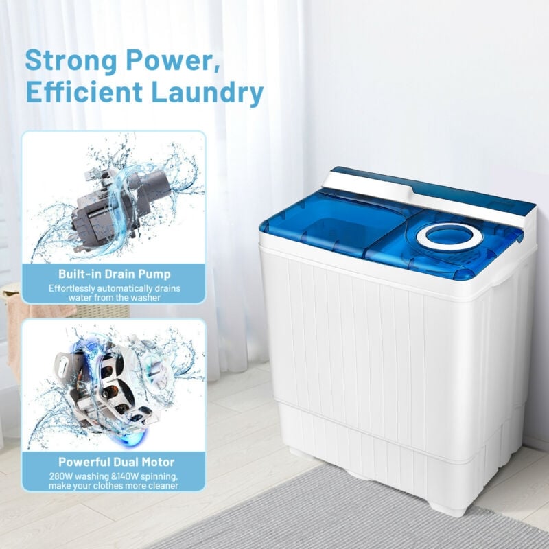 26lbs Portable Semi-automatic Washing Machine with Built-in Drain Pump Twin Tub Washer Dryer Combo-Aldronix