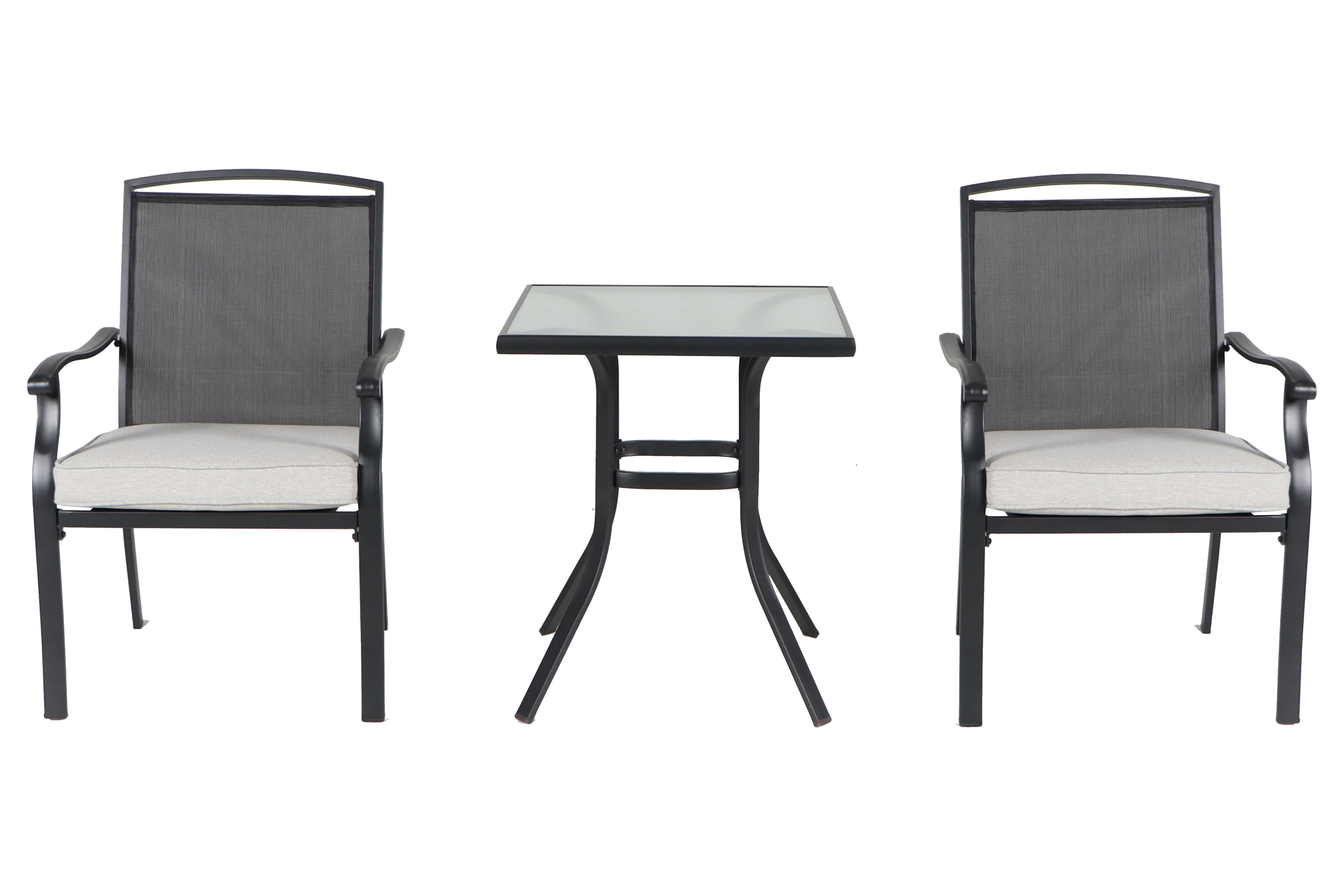 Square 3-Piece Outdoor Furniture Patio Bistro Set, Gray-Aldronix