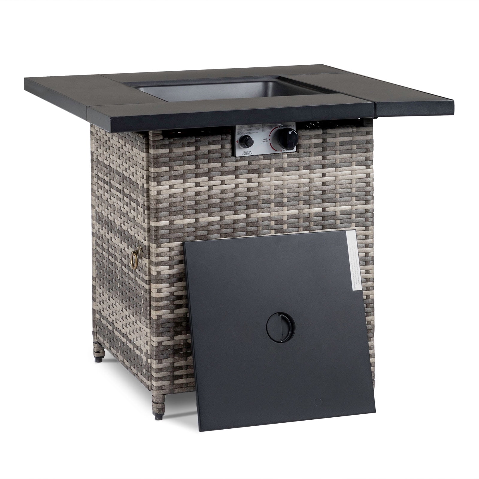 Square Propane Fire Pit Table, Outdoor Gas Fire Pit Table with Lava Rocks and Lid, Gas Heater for Bonfire Patio Garden Backyard, 28-Inch 50,000 BTU Auto-Ignition Fire Table, CSA Certification-Aldronix