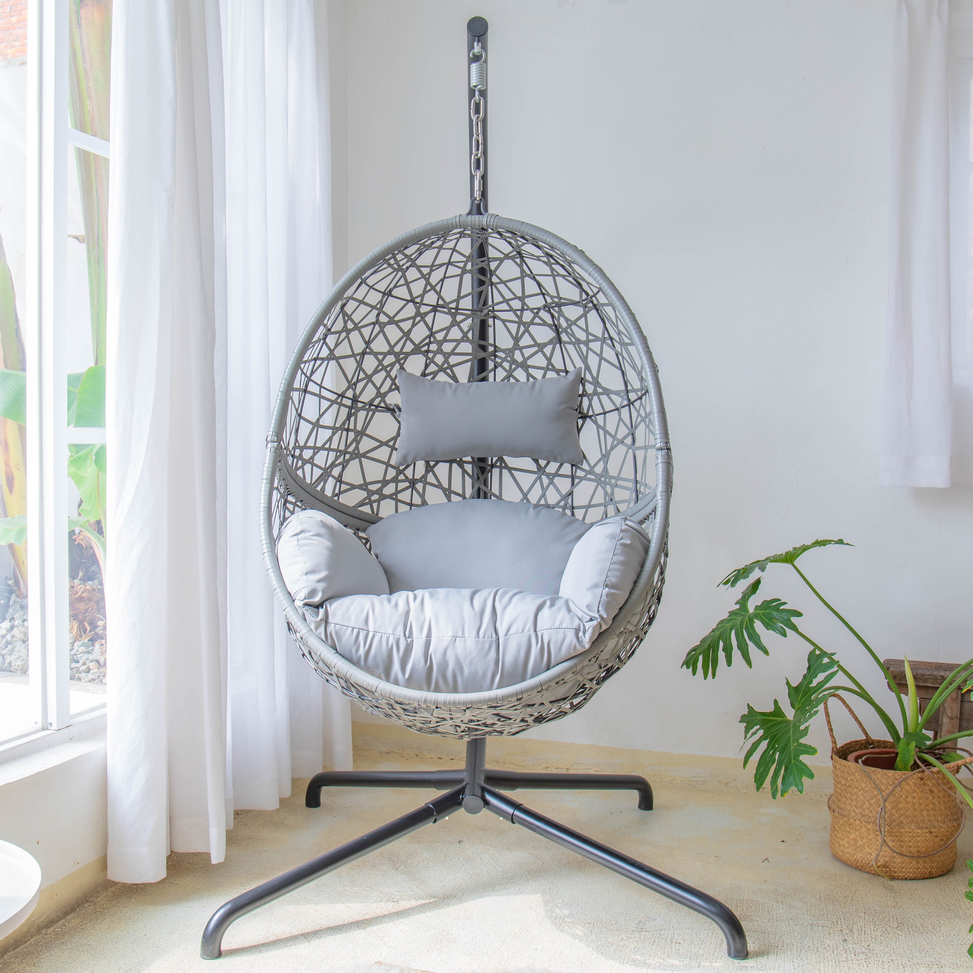 IN STOCK Grey hanging egg chair wicker hammock garden swing seat-Aldronix