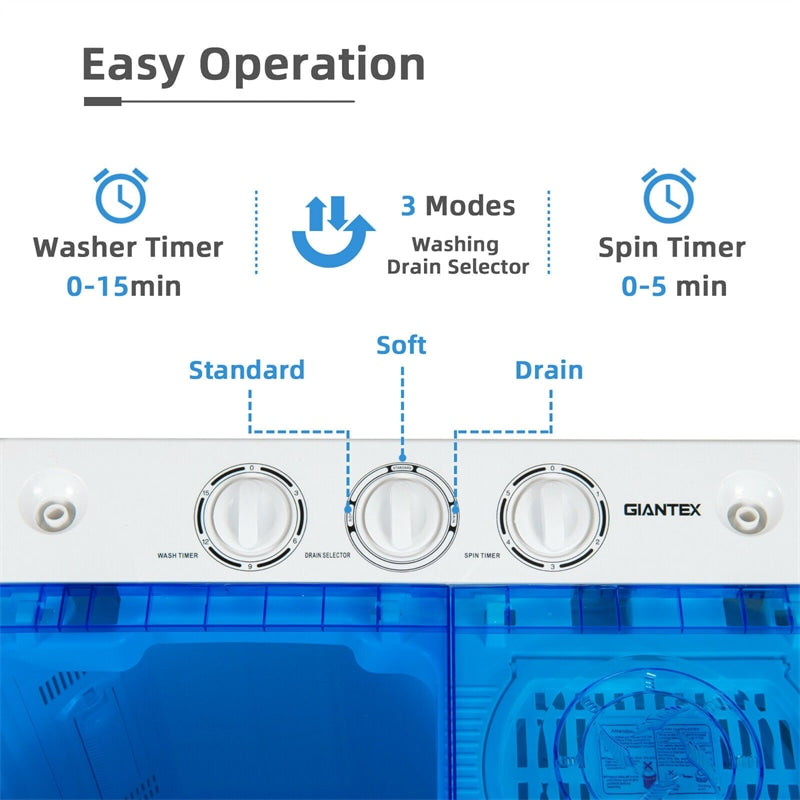 22 lbs Portable Mini Twin Tub Washing Machine 2-in-1 Laundry Washer Dryer Combo-Aldronix