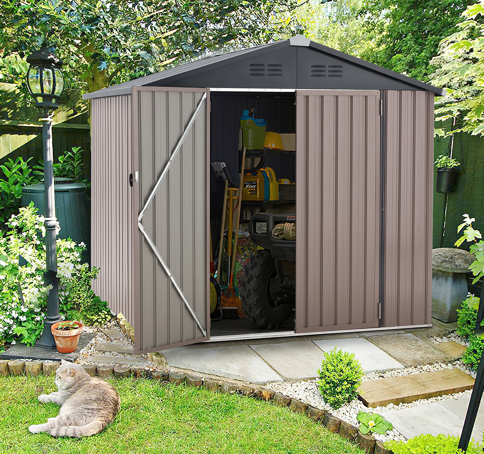 5 x 3 ft. Outdoor Metal Storage Shed with Sliding Roof & Lockable Door for Backyard, Garden-Aldronix