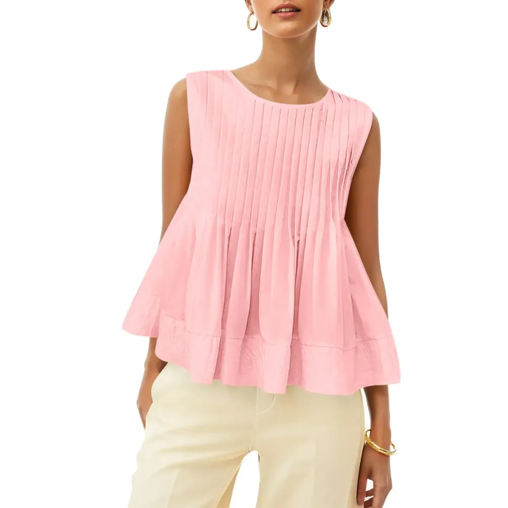 Women's Pleated Babydoll Tank Tops Summer Peplum-Aldronix