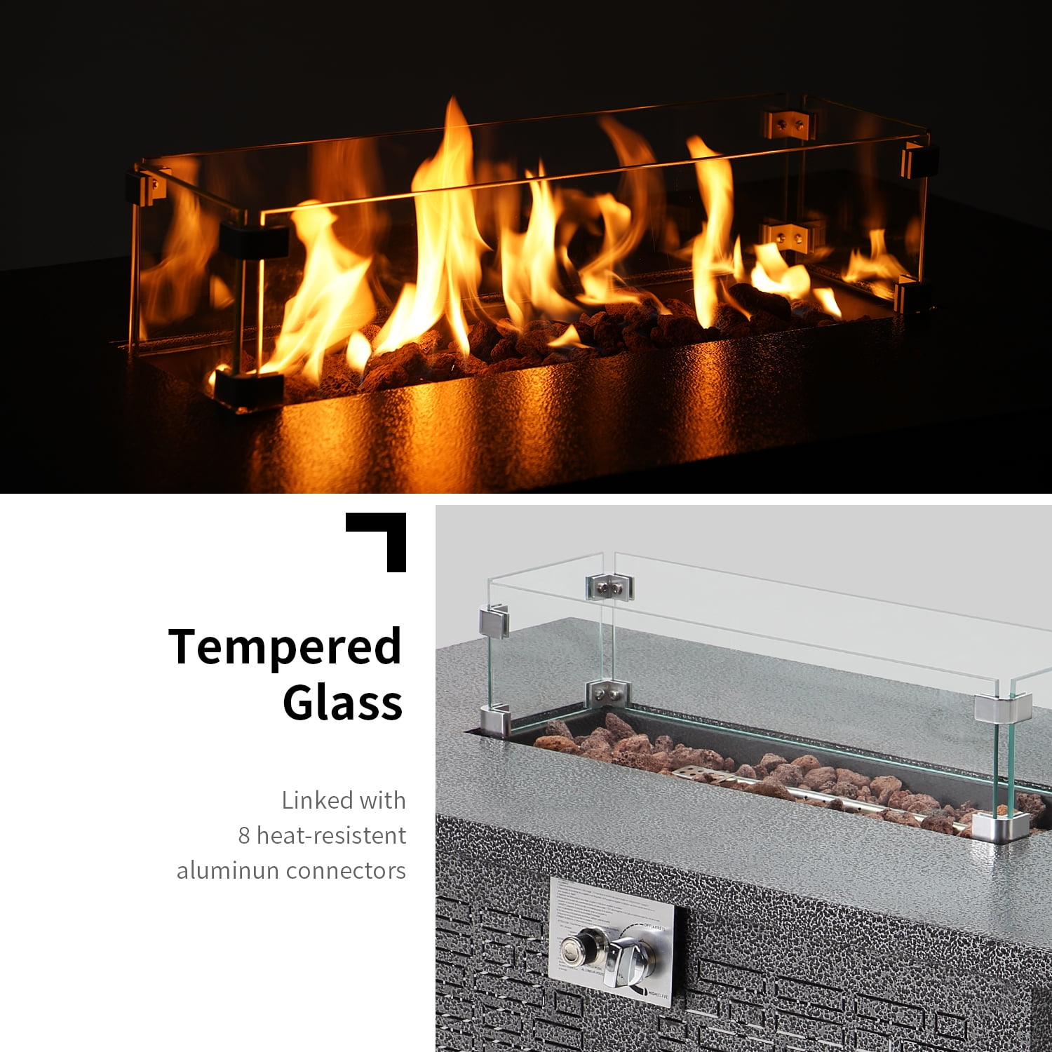 28" Propane Gas Fire Pit Table, 50000 BTU Steel Fire Table with Lid and Waterproof Cover, Black-Aldronix