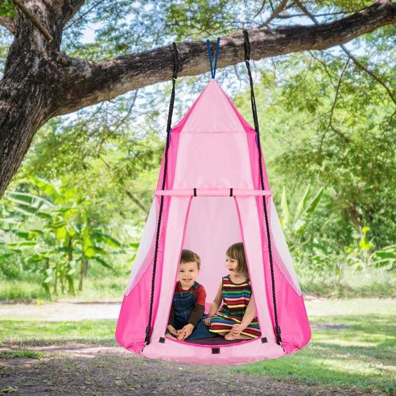 40'' Kids Hanging Tent Swing Saucer Chair Swing Tent Set-Aldronix