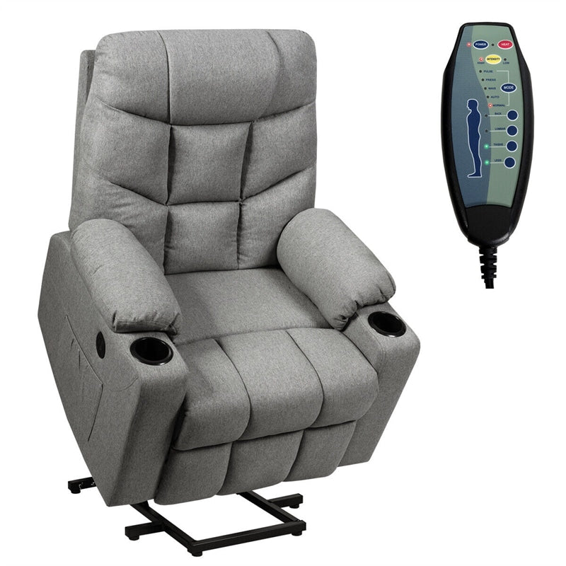 Power Lift Recliner Chair Fabric Electric Massage Reclining Sofa Elderly Lift Chair with 8 Point Massage Lumbar Heat USB Charge Port-Aldronix