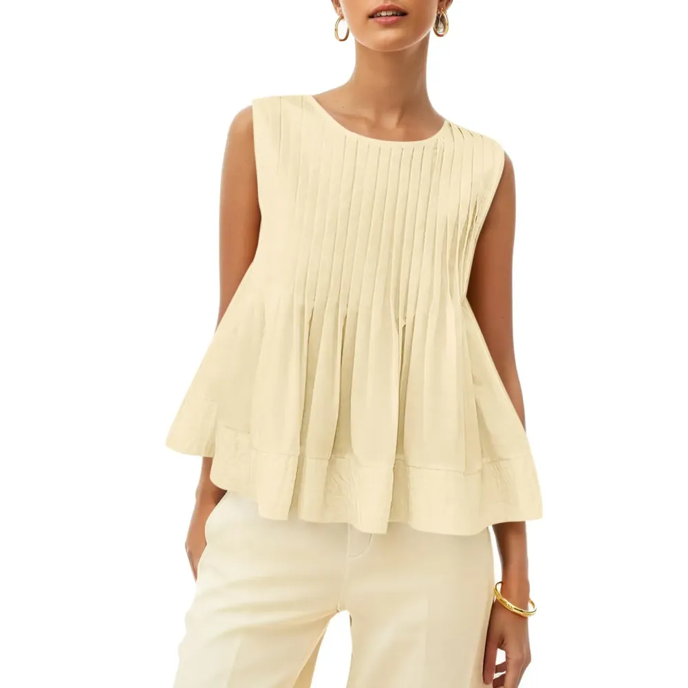 Women's Pleated Babydoll Tank Tops Summer Peplum-Aldronix