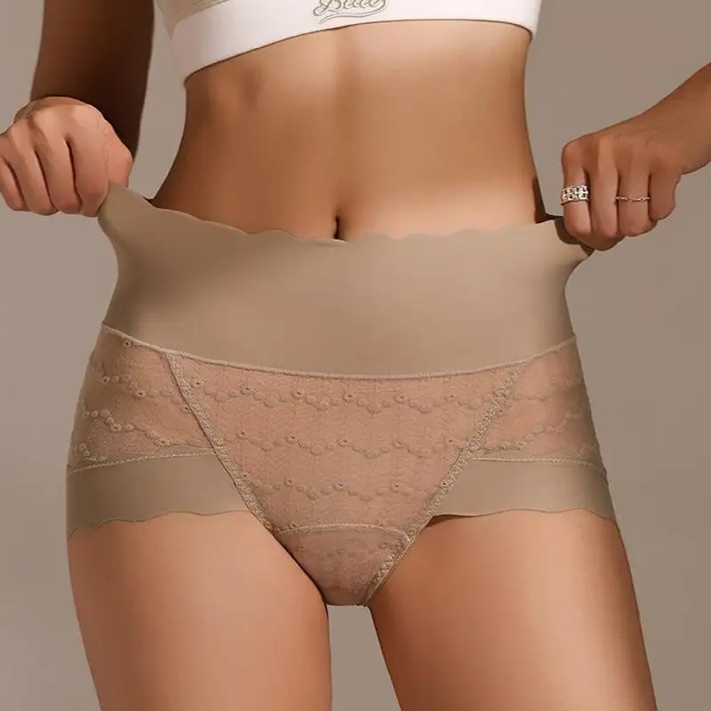 Breathable Seamless High-Waist Lace Panties-Aldronix
