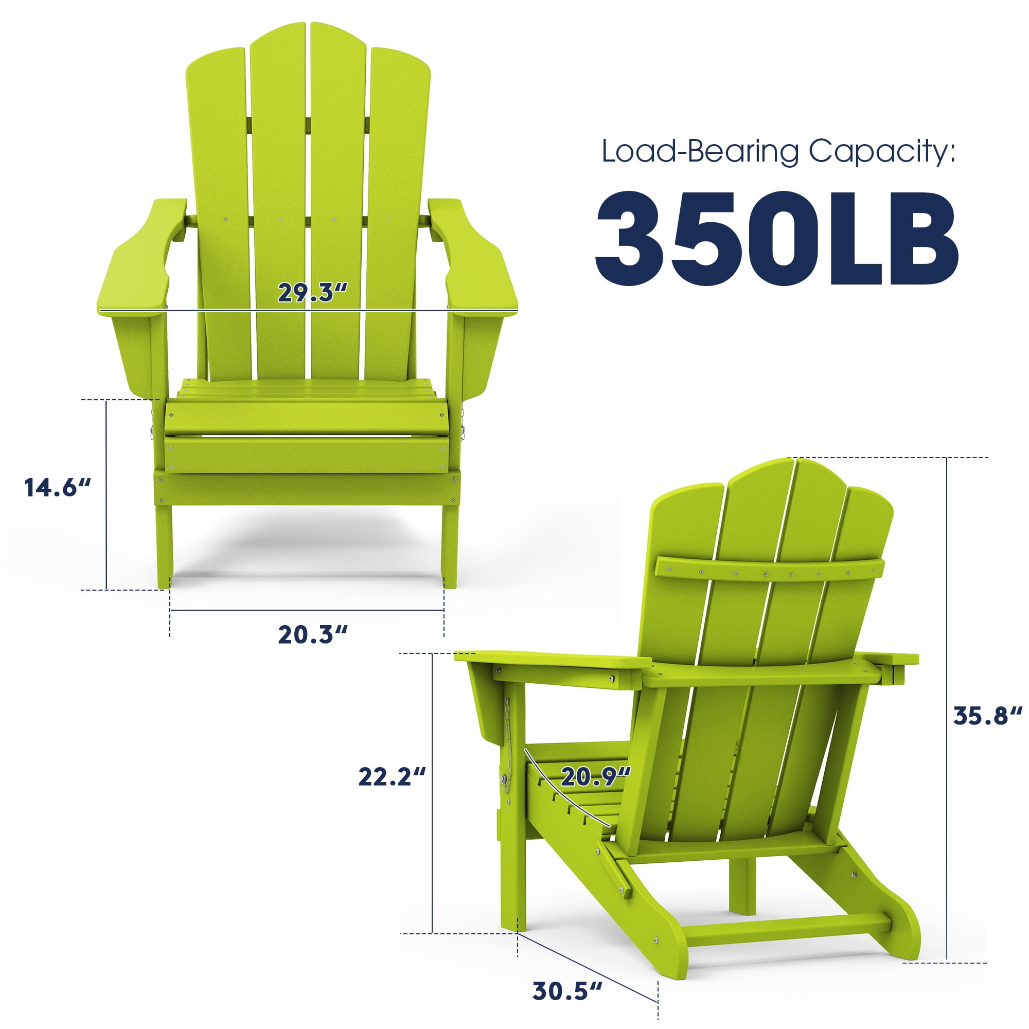 Outdoor Patio Folding HDPE Resin Adirondack Chair, Black-Aldronix
