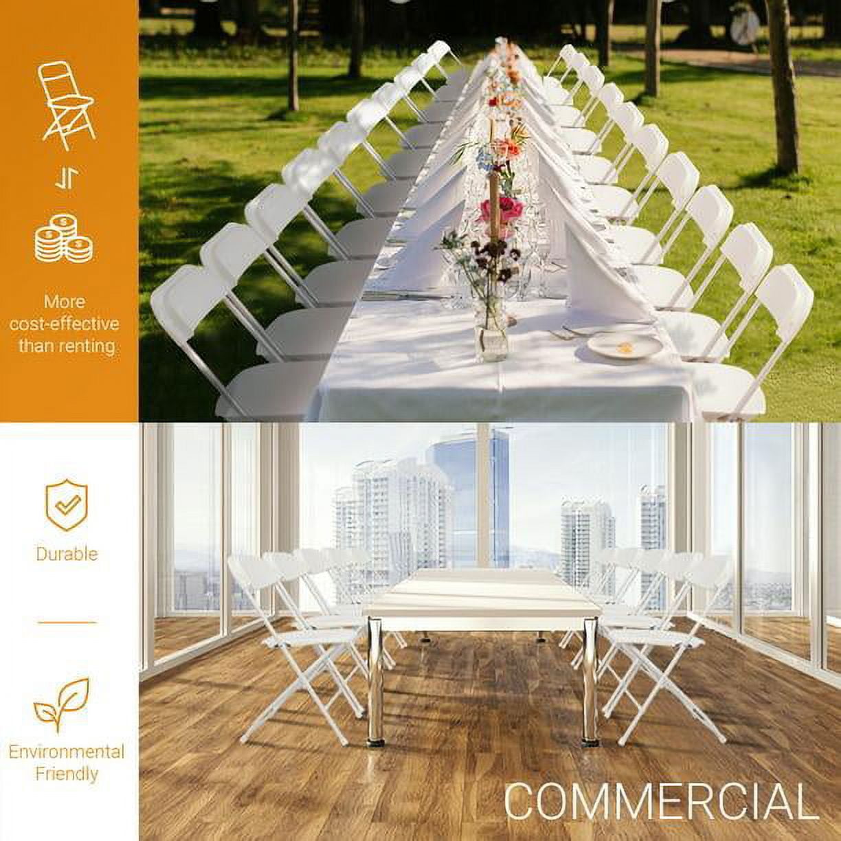 10 Pcs Folding Chairs for Wedding, Commercial Activities, White-Aldronix