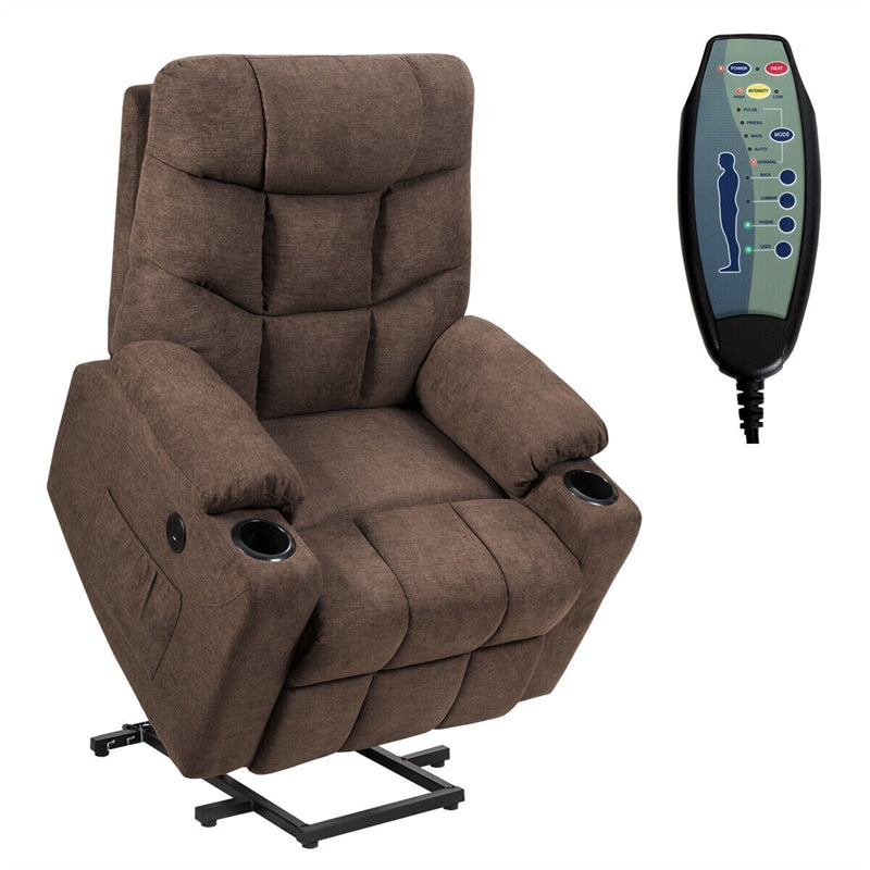 Power Lift Recliner Chair Fabric Electric Massage Reclining Sofa Elderly Lift Chair with 8 Point Massage Lumbar Heat USB Charge Port-Aldronix