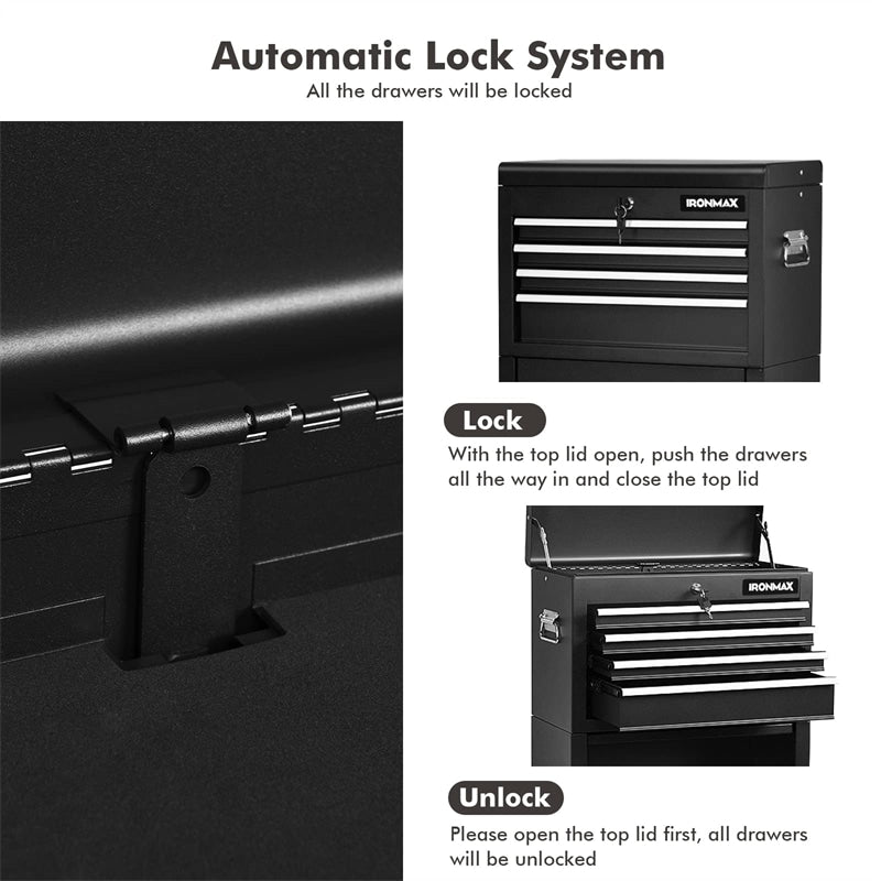 6-Drawer Rolling Tool Chest 3-in-1 Tool Storage Cabinet with Auto Locking System & Lockable Wheels-Aldronix