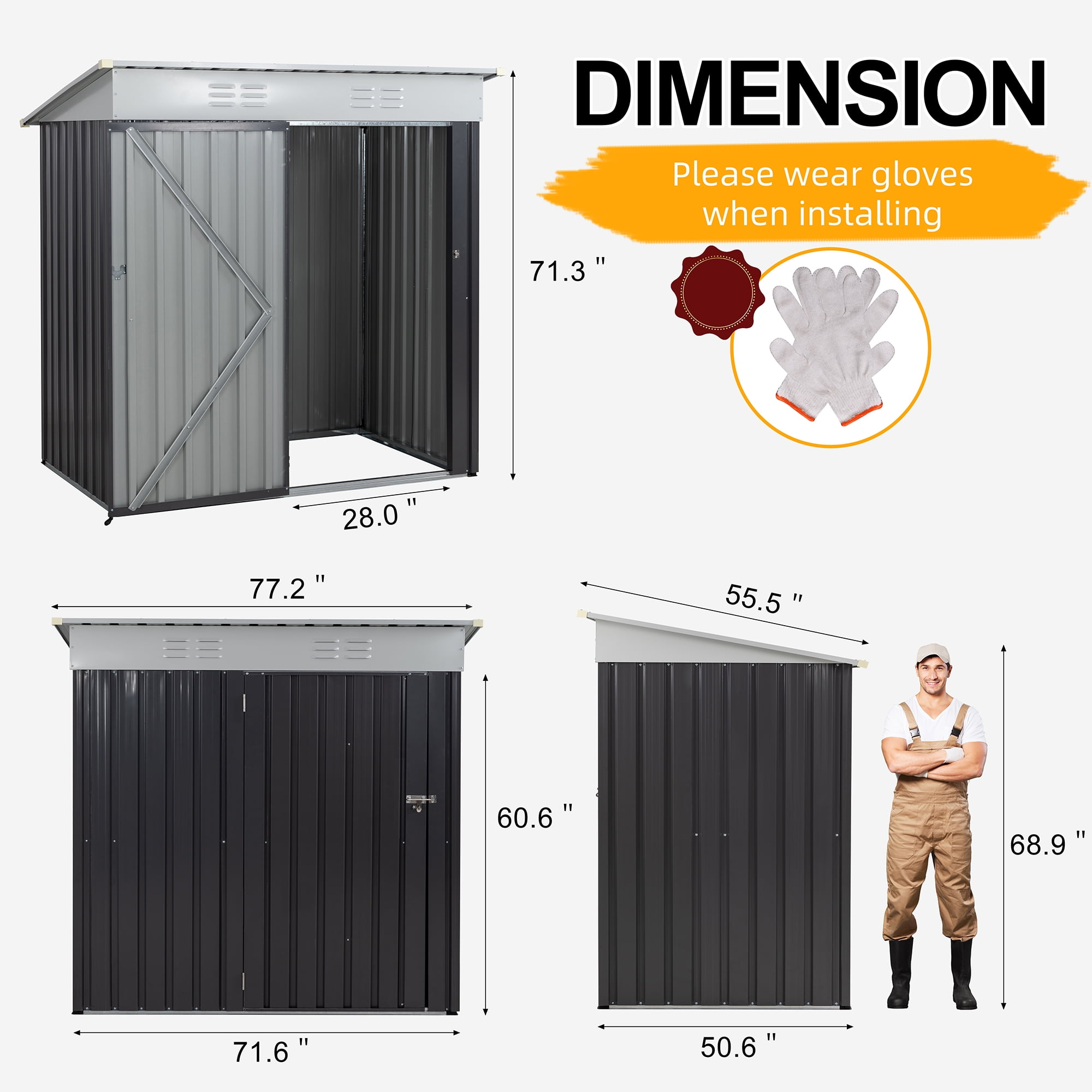 5X3 FT Outdoor Storage Shed,Waterproof Metal Garden Sheds with Lockable Double Door,Weather Resistant Steel Tool Storage House Shed Grey-Aldronix