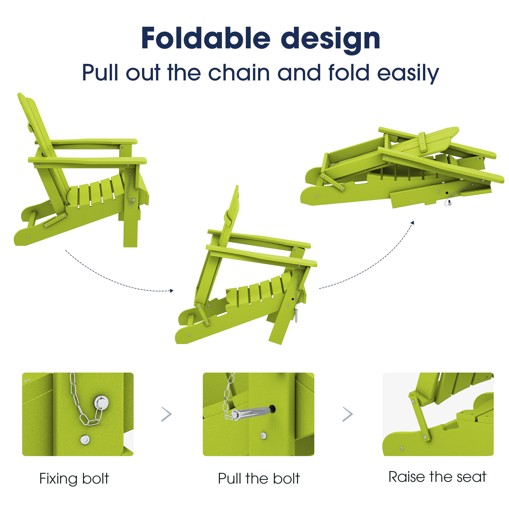 Outdoor Patio Folding HDPE Resin Adirondack Chair, Black-Aldronix