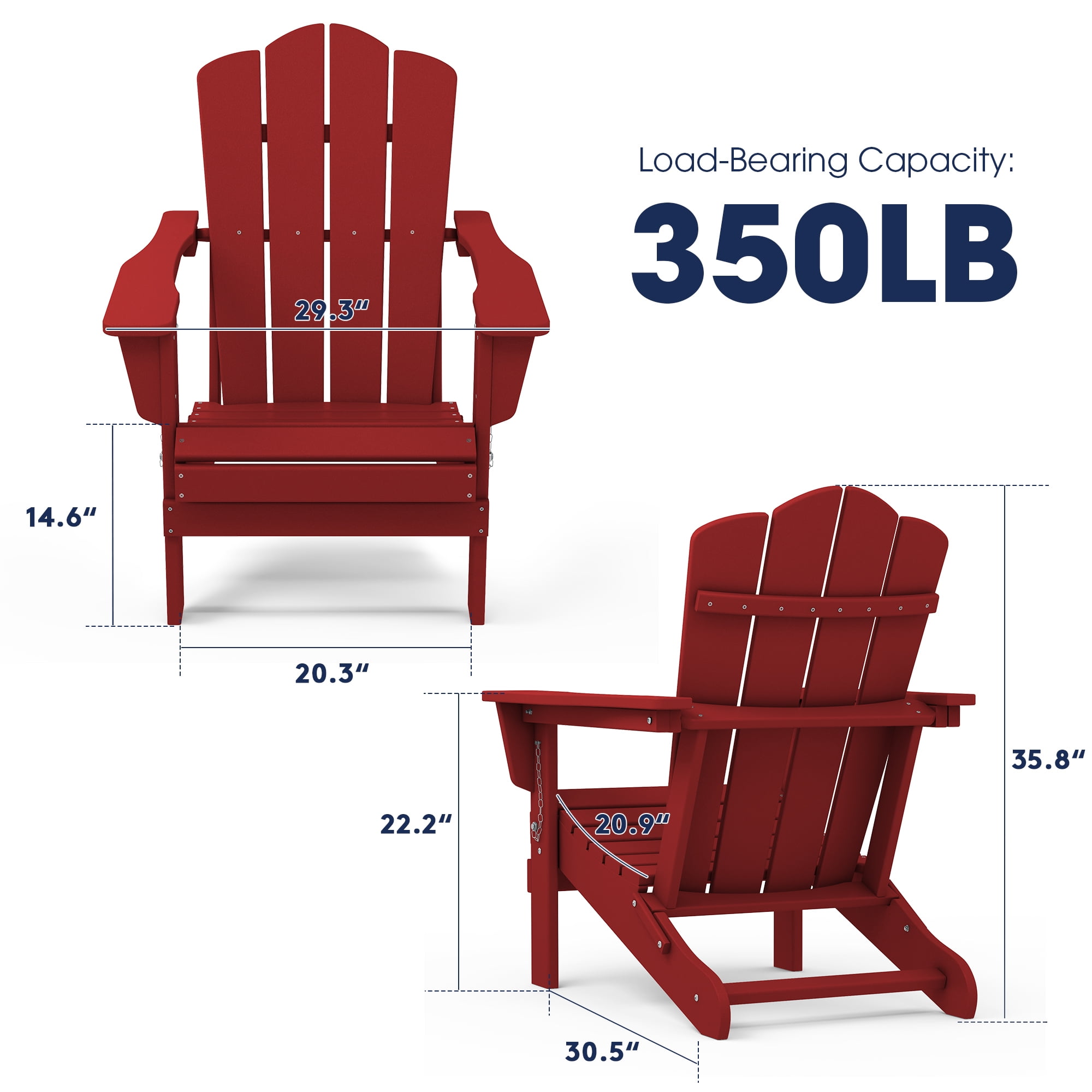 Outdoor Patio Folding HDPE Resin Adirondack Chair, Black-Aldronix