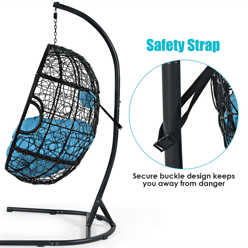 Outdoor Hanging Egg Chair Swing Hammock Chair Set with Stand & Cushion-Aldronix