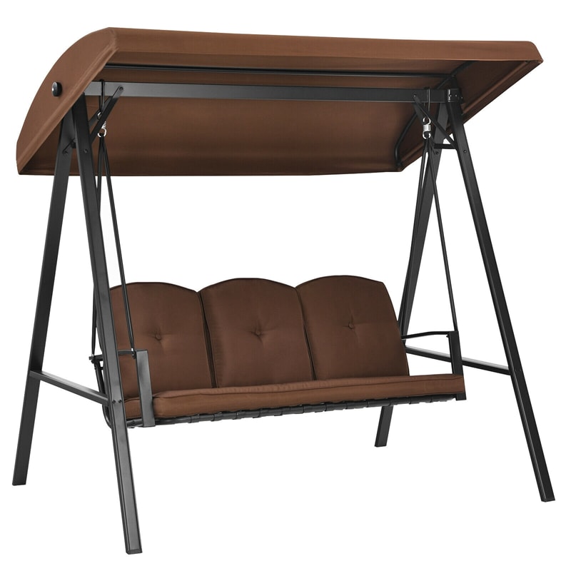 3-Seat Outdoor Porch Swing with Adjustable Tilt Canopy & Removable Cushions-Aldronix