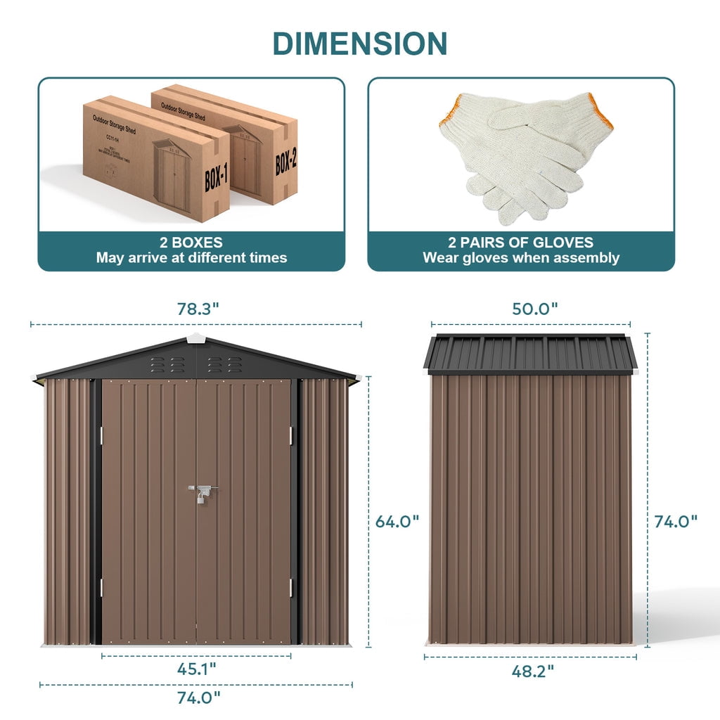 8 x 6 FT Outdoor Storage Shed on Clearance with Metal Base Frame and Double Lockable Doors for Garden, Patio - Gray-Aldronix
