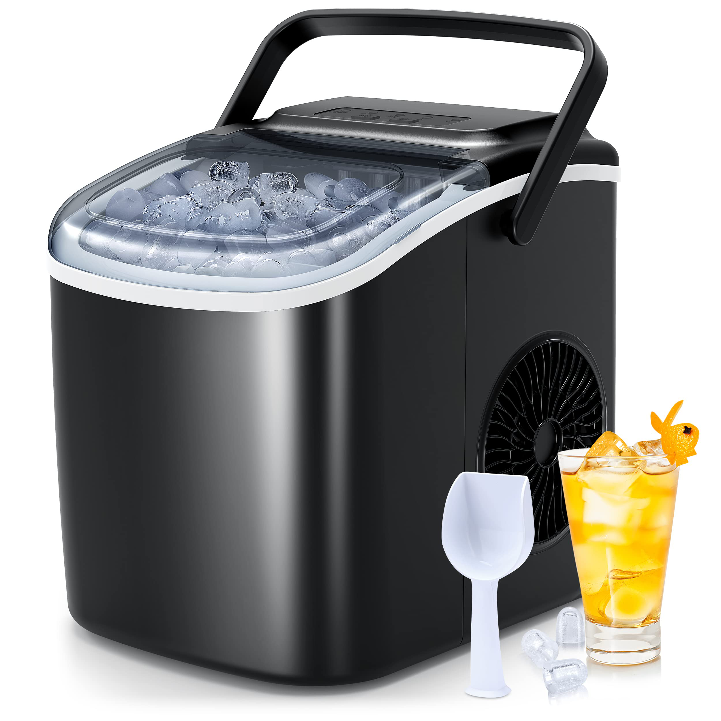 Portable Countertop Ice Maker - 9 Ice Cubes in 6 Minutes, 26 lbs Daily Output, Self-Cleaning with Ice Bags, Scoop, and Basket for Kitchen, Office, Bar, Party - Black-Aldronix