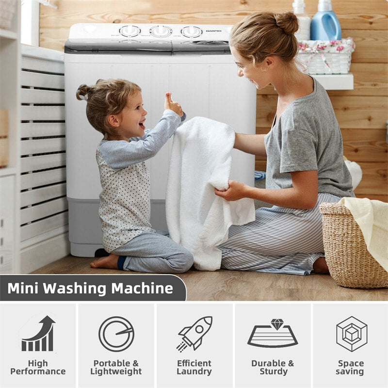 22 lbs Portable Mini Twin Tub Washing Machine 2-in-1 Laundry Washer Dryer Combo-Aldronix