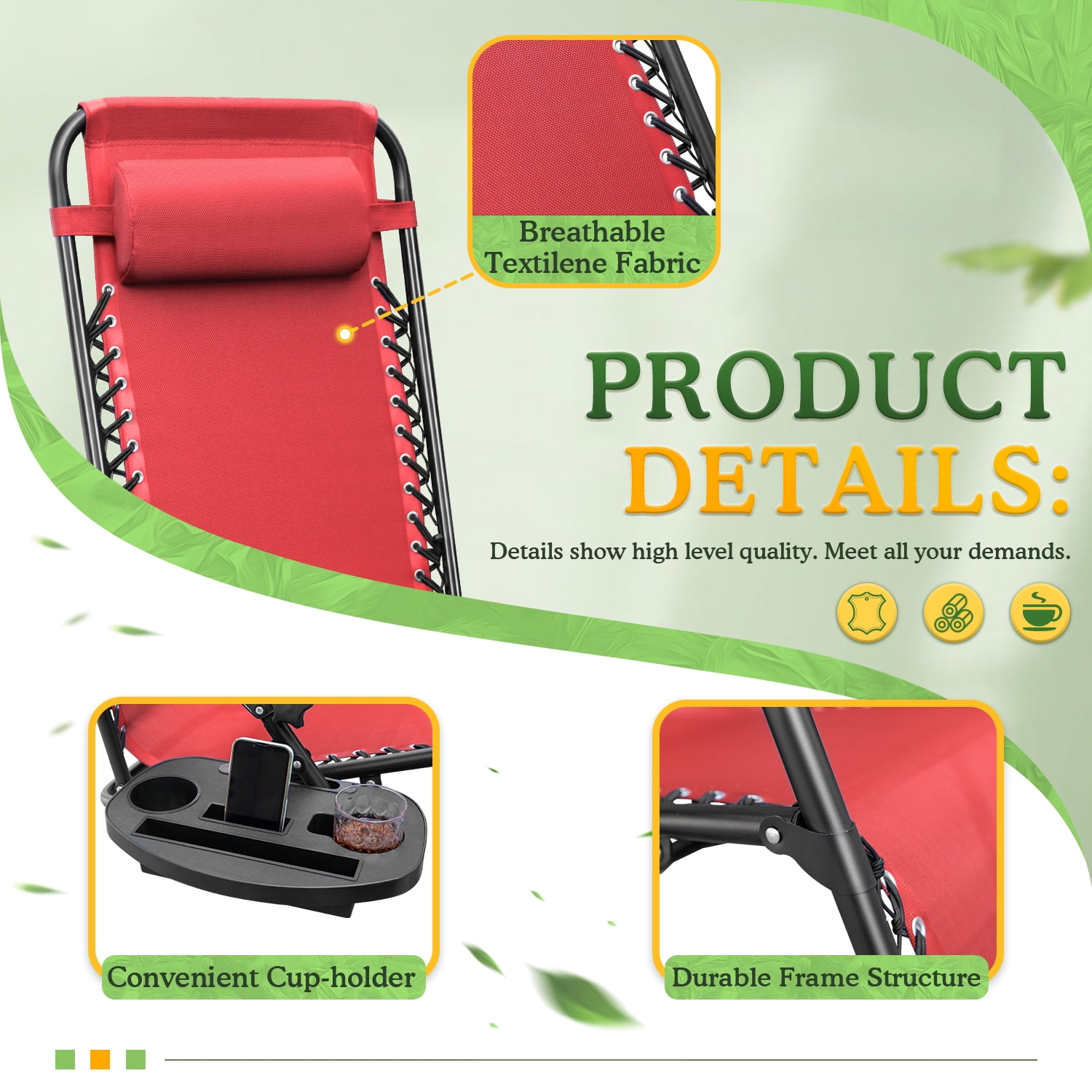 Patio Zero Gravity Chair Outdoor Adjustable Recline Chair seating capacity 2, Light Red-Aldronix