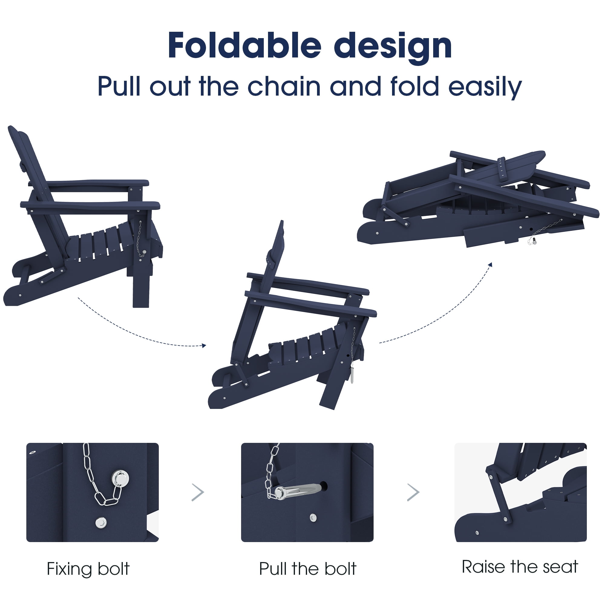 Outdoor Patio Folding HDPE Resin Adirondack Chair, Black-Aldronix
