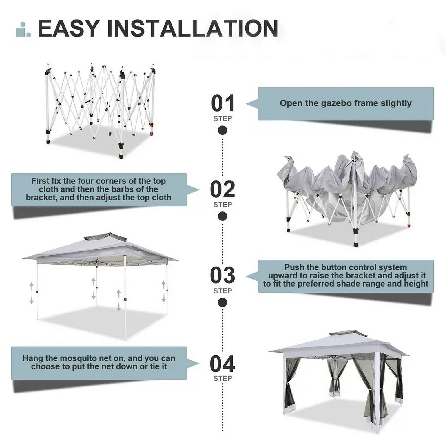 11x11 Pop up Gazebo Outdoor Canopy Gazebo Patio Gazebo with Mosquito Netting Canopy Shelter with 121 Square feet of Shade for Poolside, Garden, Party and Backyard, Khaki-Aldronix