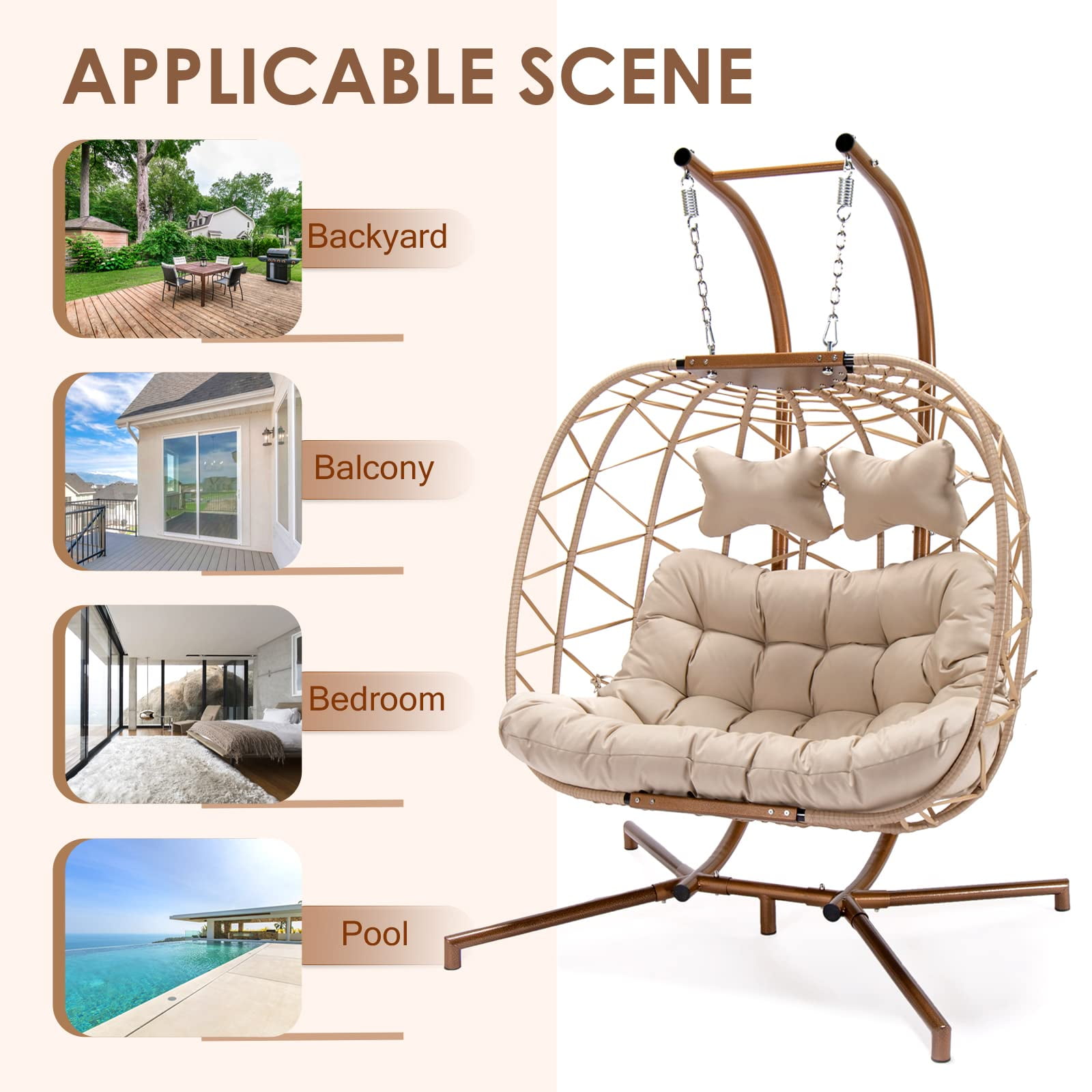 Swing Egg Chair Hanging Chair With Stand Grey Color 350 lbs Maximum Weight Foldable-Aldronix