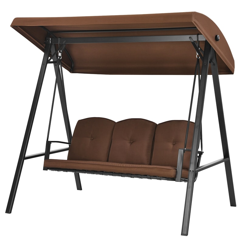 3-Seat Outdoor Porch Swing with Adjustable Tilt Canopy & Removable Cushions-Aldronix