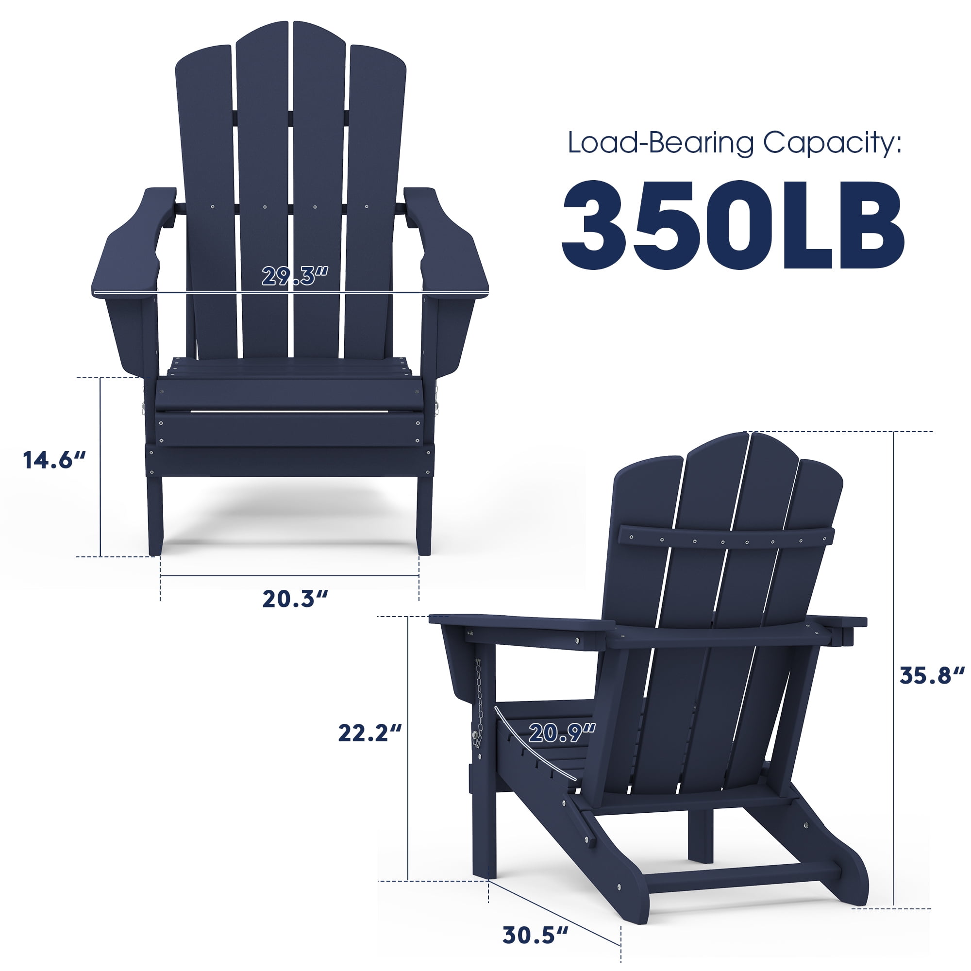 Outdoor Patio Folding HDPE Resin Adirondack Chair, Black-Aldronix