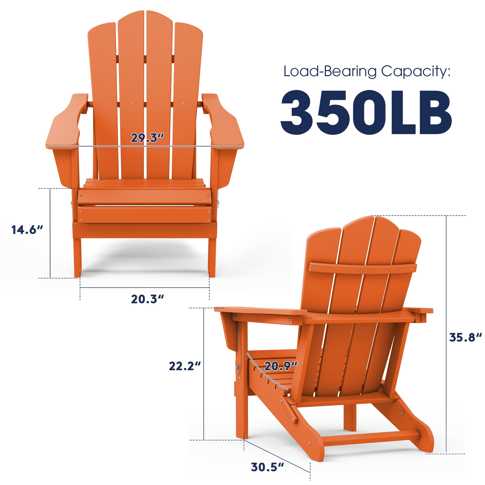 Outdoor Patio Folding HDPE Resin Adirondack Chair, Black-Aldronix