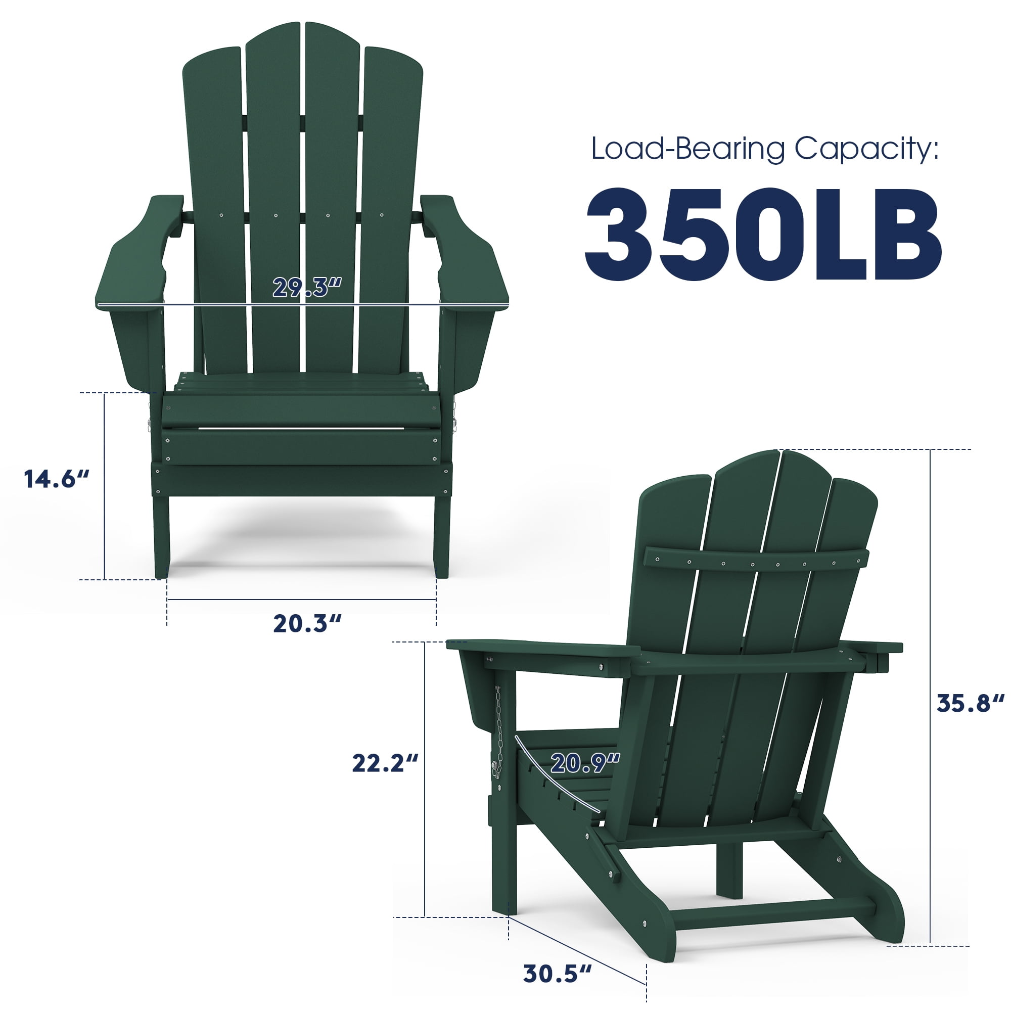 Outdoor Patio Folding HDPE Resin Adirondack Chair, Black-Aldronix