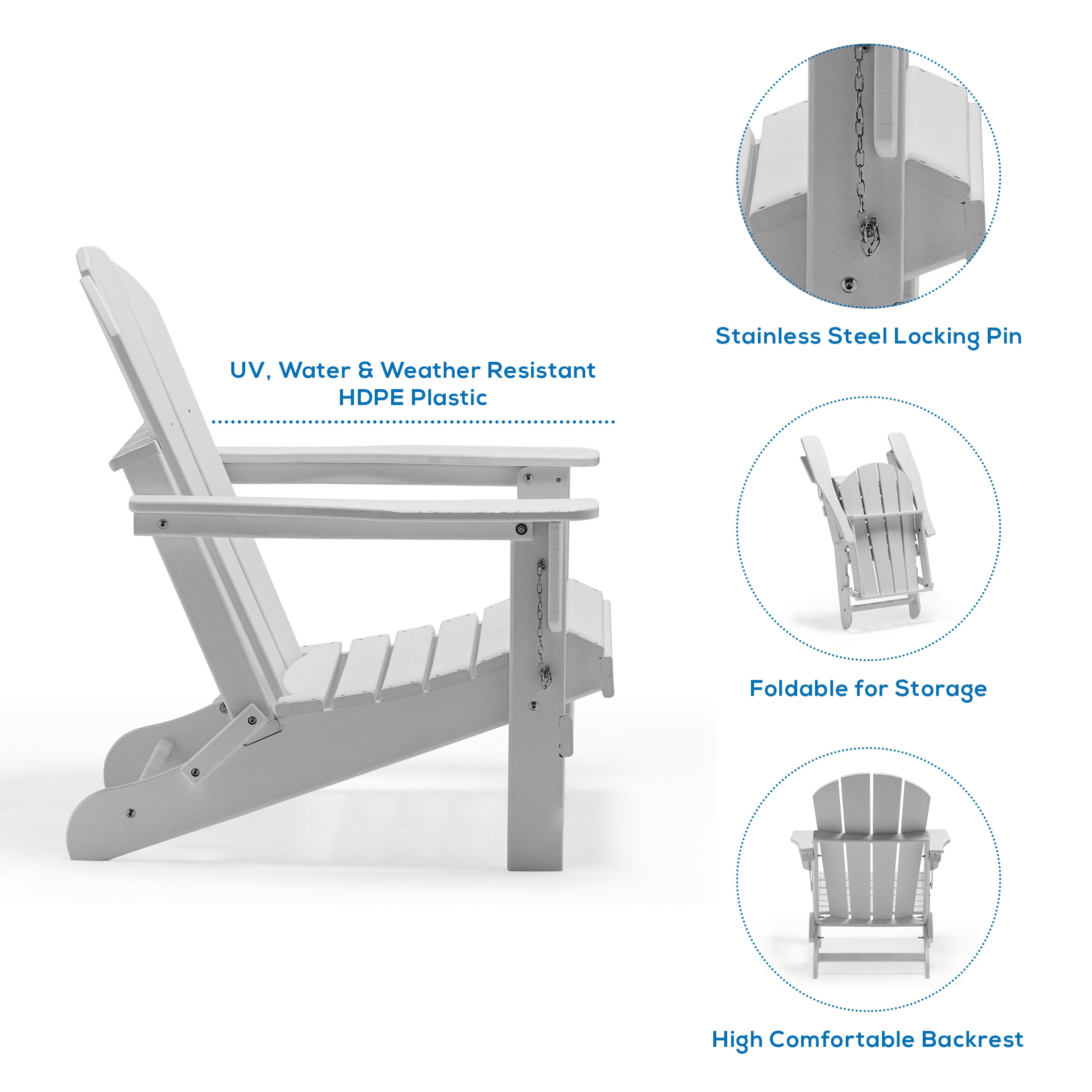 Outdoor Folding HDPE Adirondack Chair, Patio Seat, Weather Resistant, Weathered Wood-Aldronix