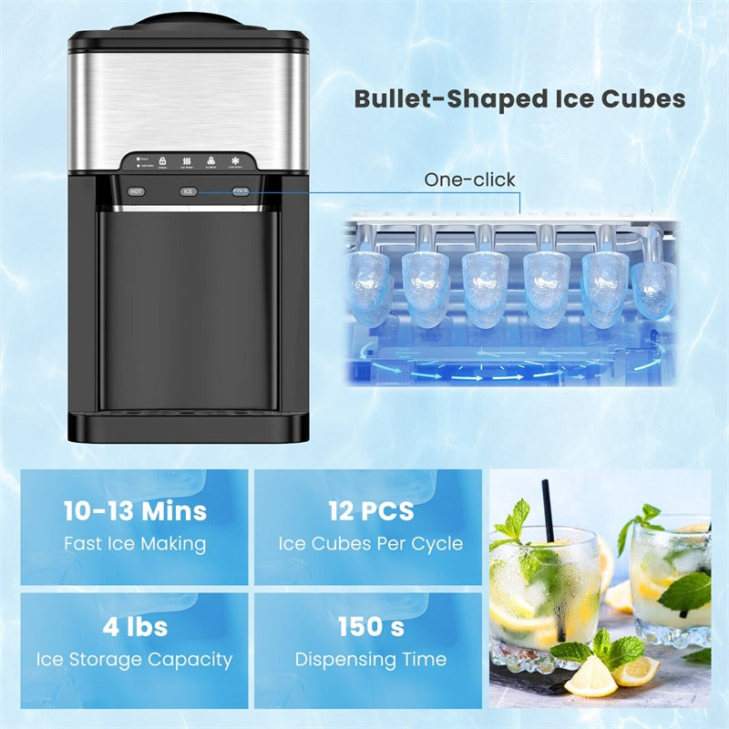 3-in-1 Water Cooler Dispenser with Ice Maker & Child Safety Lock for Home-Aldronix