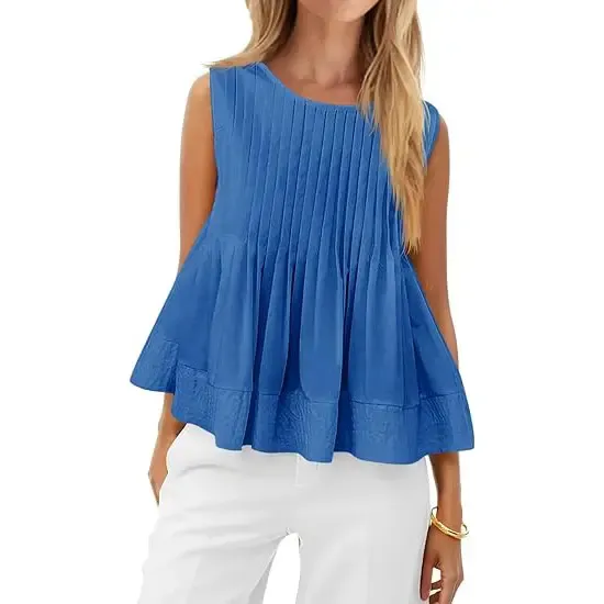 Women's Pleated Babydoll Tank Tops Summer Peplum-Aldronix